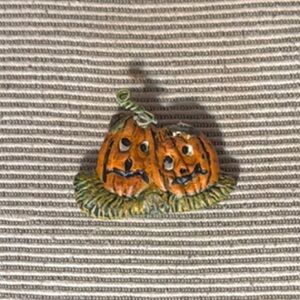Pumpkin Brooch with Green Accents